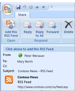 Add a RSS Feed from a sharing invitation e-mail message