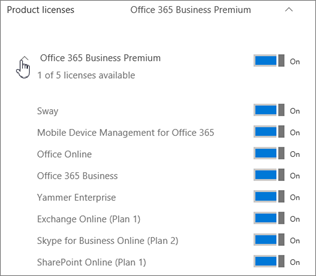 Expand the subscription to see which Office 365 services are included in the license.