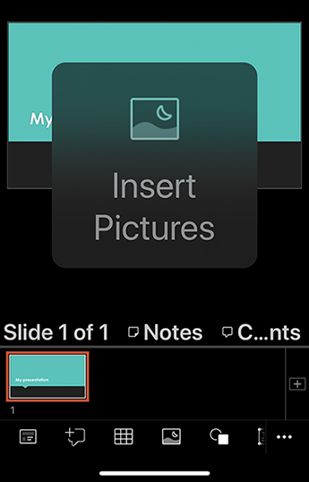 Screen shot of Insert Pictures button within PowerPoint.