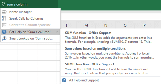 Click the Tell Me box in Excel and type in what you'd like to do. Tell Me will try to help to accomplish that task.