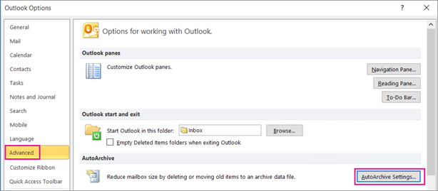 use cached exchange mode outlook 2013 auto archive