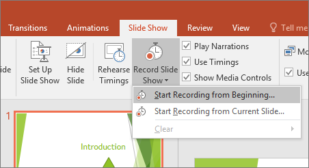 Shows start recording button in PowerPoint