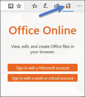 The sign-in dialog for the Office Online extension in Edge