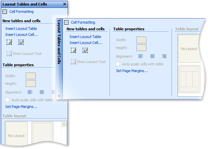 A vertically docked task pane and a horizontally docked task pane