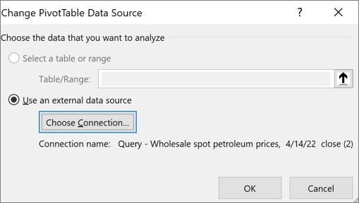 Change PivotTable Data Source dialog box