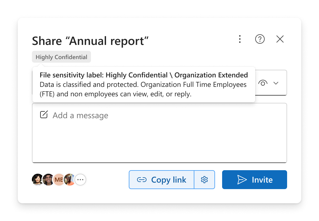 The sensitivity label of a file shows up in the sharing experience