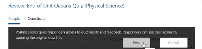 Select Post to return quiz results and feedback to students.