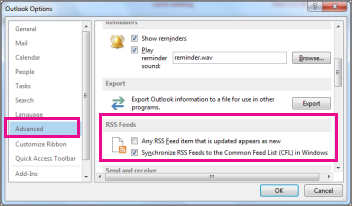 what rss planting in outlook 2007