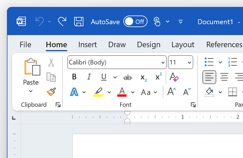 A screenshot of the top left of Word in Colorful theme.