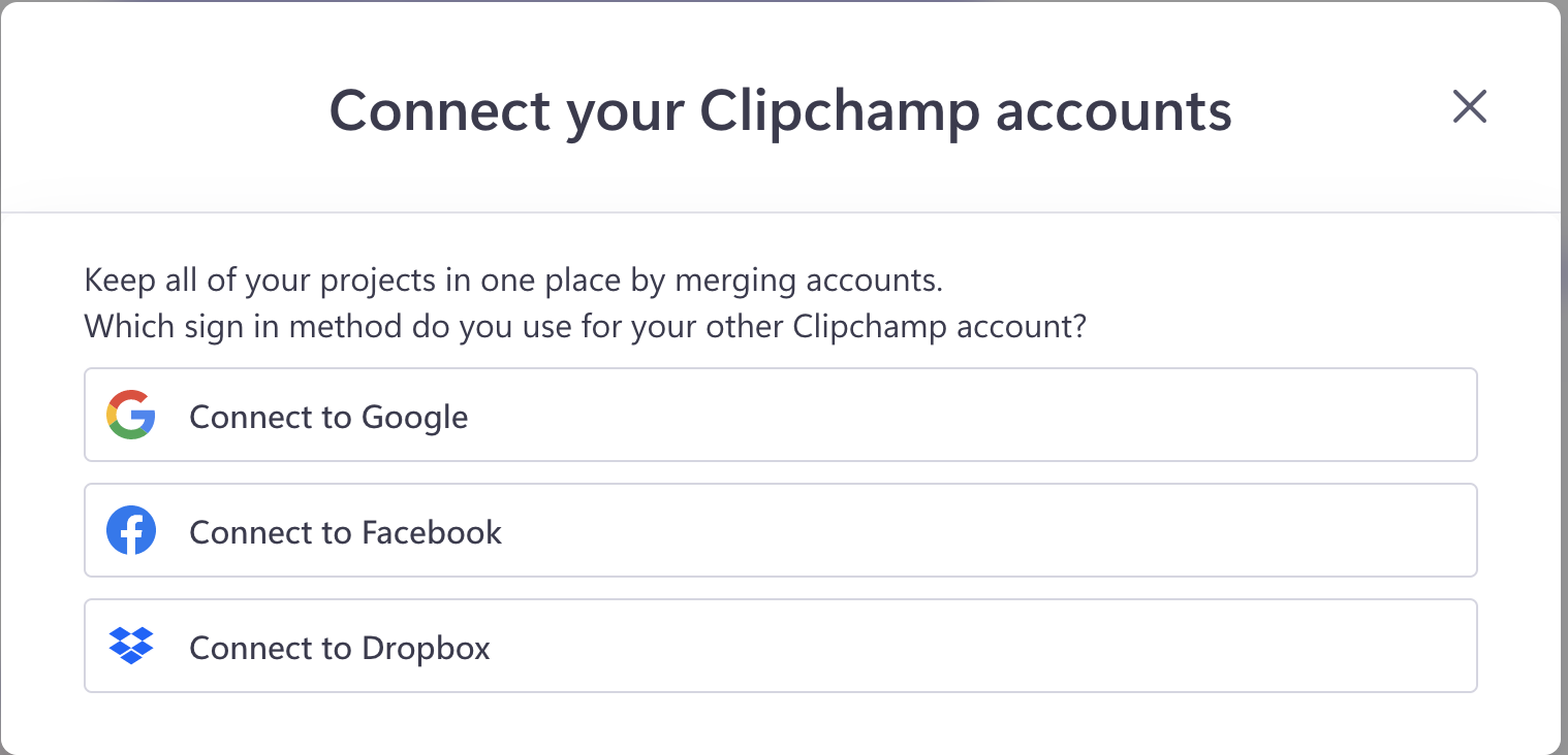 An image of connecting Clipchamp account options.