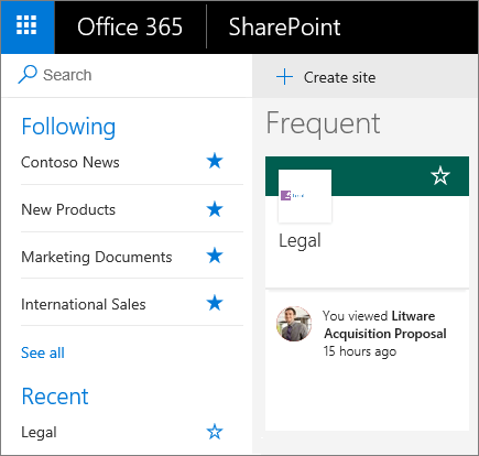Screenshot of the SharePoint Modern mode home page.