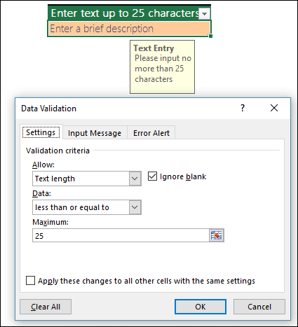 Data Validation example with limited text length