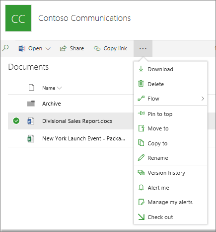 Contextual dropdown commands