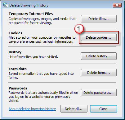 In the Delete Browsing History dialog box, click Delete Cookies.
