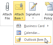 Attach Outlook Item command on the ribbon