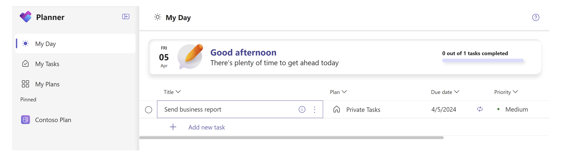 The My Day view in Microsoft Planner shows all tasks you want to focus on today.