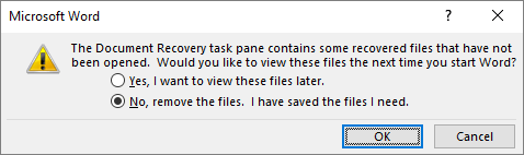 Save document recovery dialog
