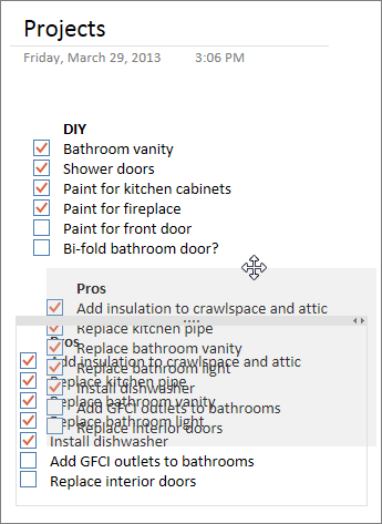 You can move note containers on a page in OneNote