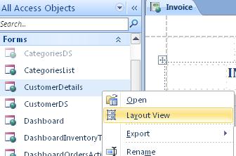 open a web form or report in layout view