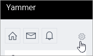 Yammer navigation, including Settings icon