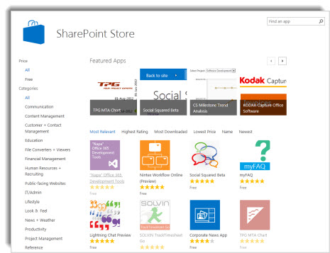 Screenshot of the SharePoint store