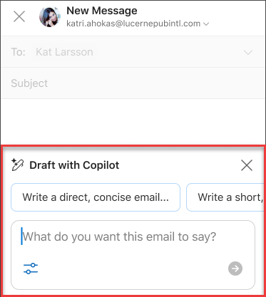 Some "What do you want this email to say" text for Draft with Copilot in Outlook