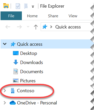 Find your sync'd files in File Explorer under the name of your school.