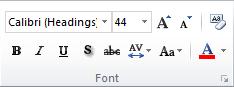 The Font group on the Home tab in the PowerPoint 2010 ribbon.