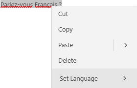 Selected French text showing contextual menu of how to set language.
