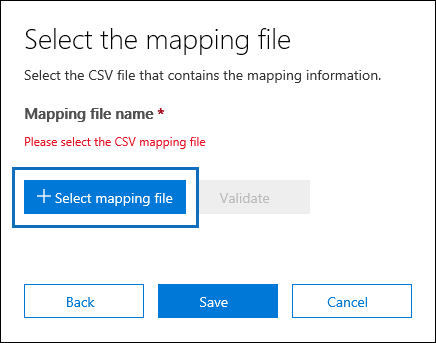 Click Select mapping file to submit the CSV file you created for the import job