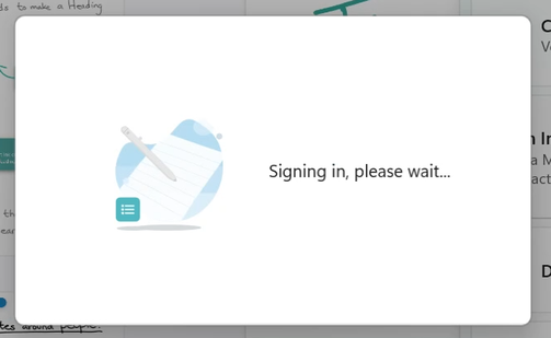 Screen capture of the Signing In interstitial splash window in Microsoft Journal