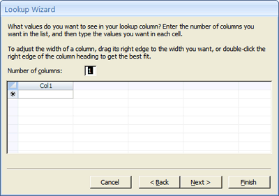 Lookup Wizard grid for entering values