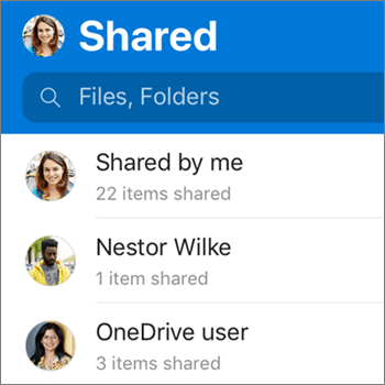 Shared files view in OneDrive app for Android