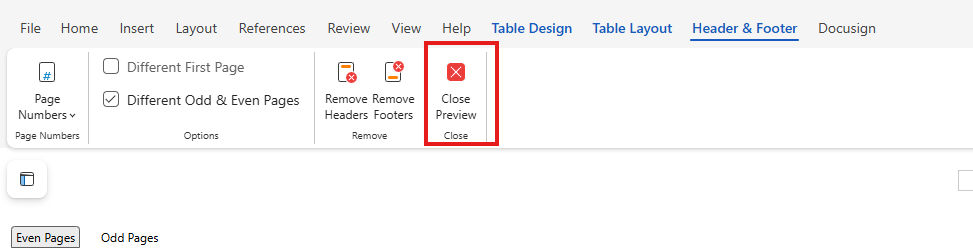 Close Header and Footer Preview on Web
