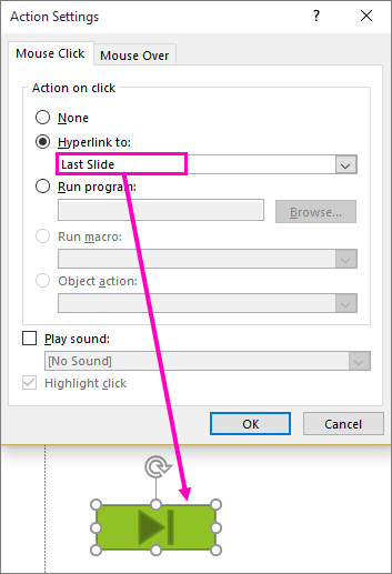 Shows dialog for setting up Action Buttons in PowerPoint