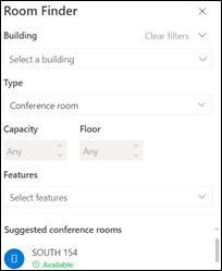 Room Finder menu in Outlook for Mac.