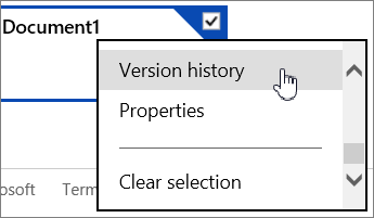 OneDrive version history menu option