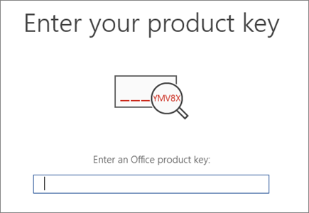 Shows the screen where you enter your Office product key.