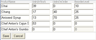 Selected data displayed as a form