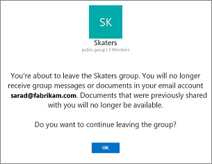Confirmation message about leaving the group