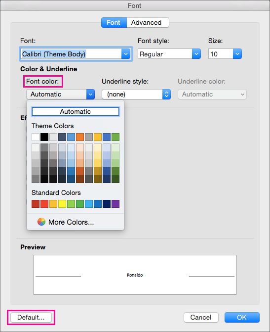 Microsoft Office Tutorials Change The Default Text Color font Color 