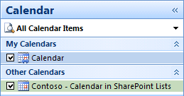 Calendar from SharePoint site appearing in Outlook