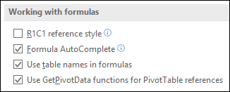 File > Options > Formulas > Working with formulas > R1C1 reference style