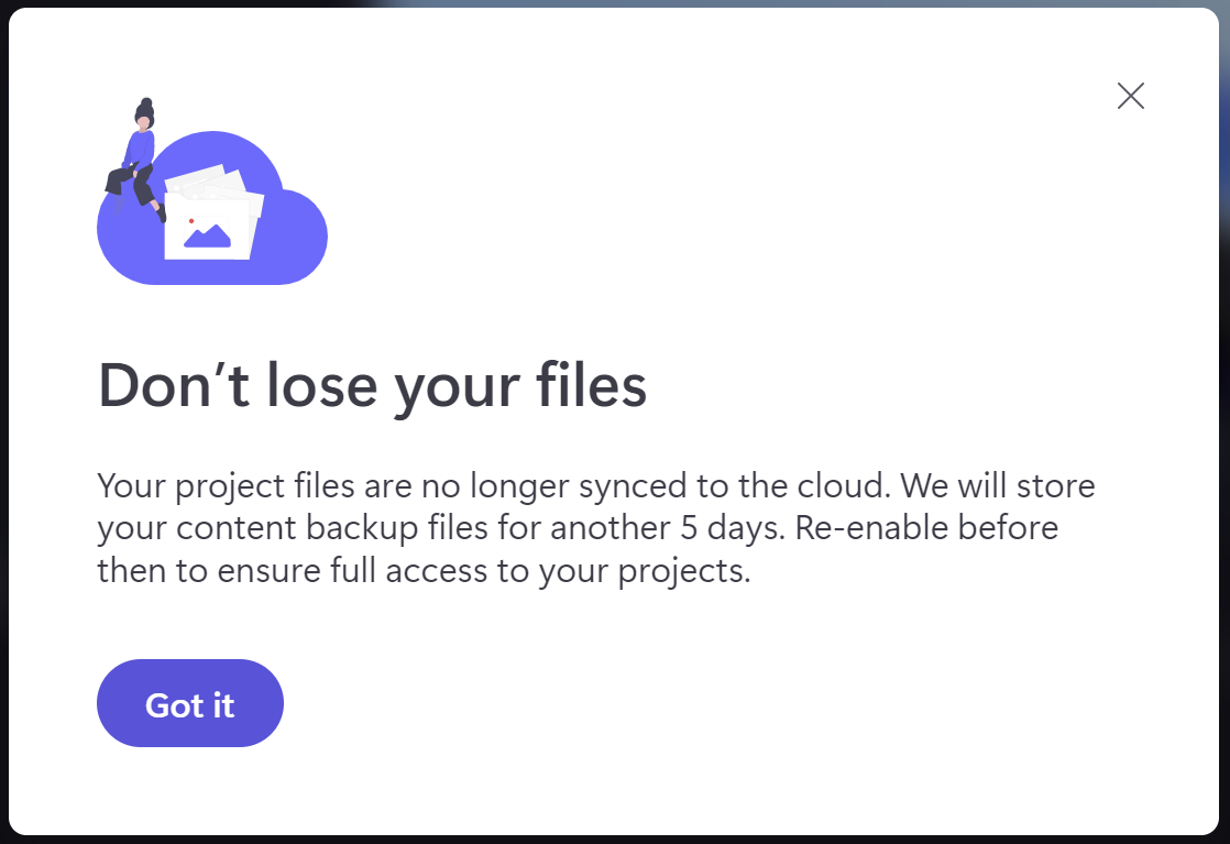 Image of reminder of how to use content backup