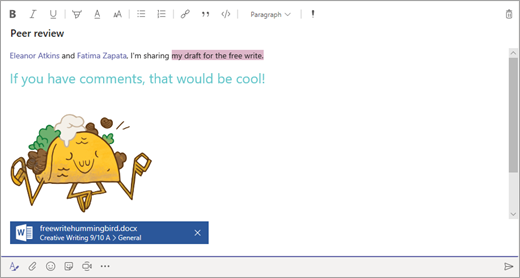 A message composed in the compose box of Microsoft Teams.