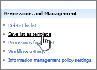 Click Save site template under permissions and management column
