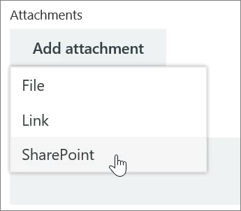 Screenshot of the Attachments area of a task window with the Attach list open.