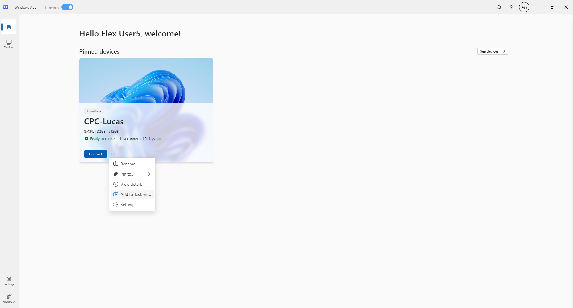 Homepage of Windows App