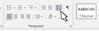 Paragraph section in Word with Sort pointed out
