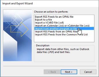 import and export wizard - import from another program or file